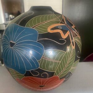Colorful Floral and Butterfly Ceramic Vase